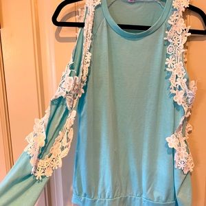 Blue Cold Shoulder Top